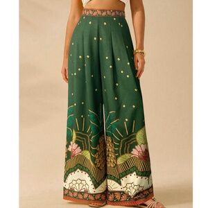 Elegant Green Wide Leg Pants